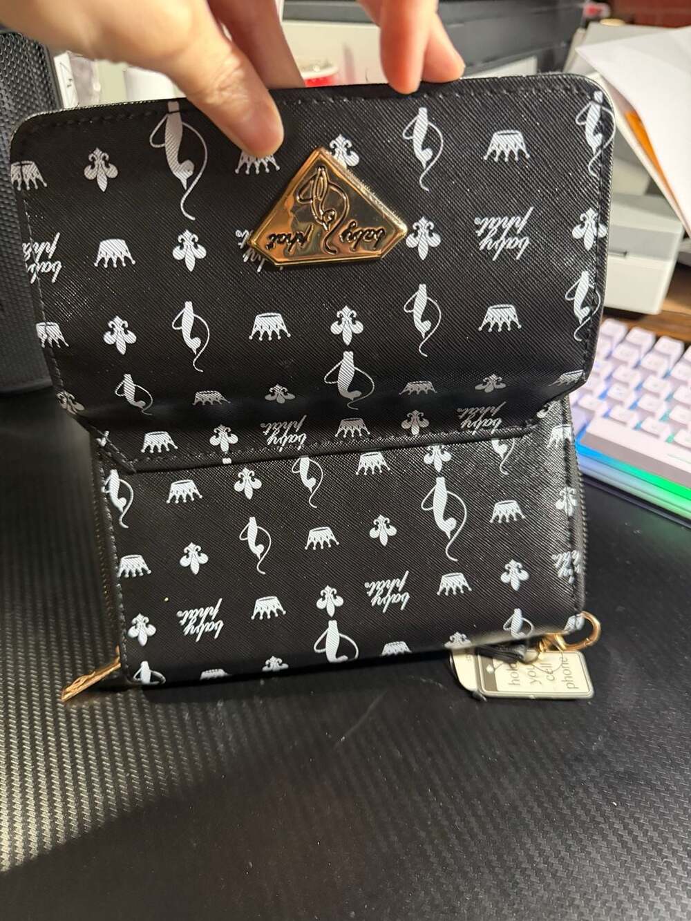 Baby Phat Black and White Logo Print Wristlet Wallet - Picture 3 of 4